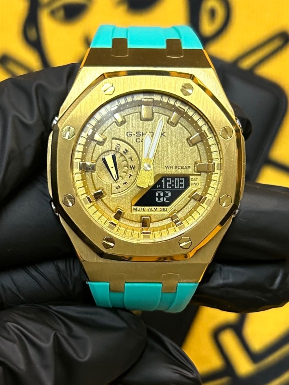Custom Gold G-Shock Casioak Watch – Tiffany Blue Strap